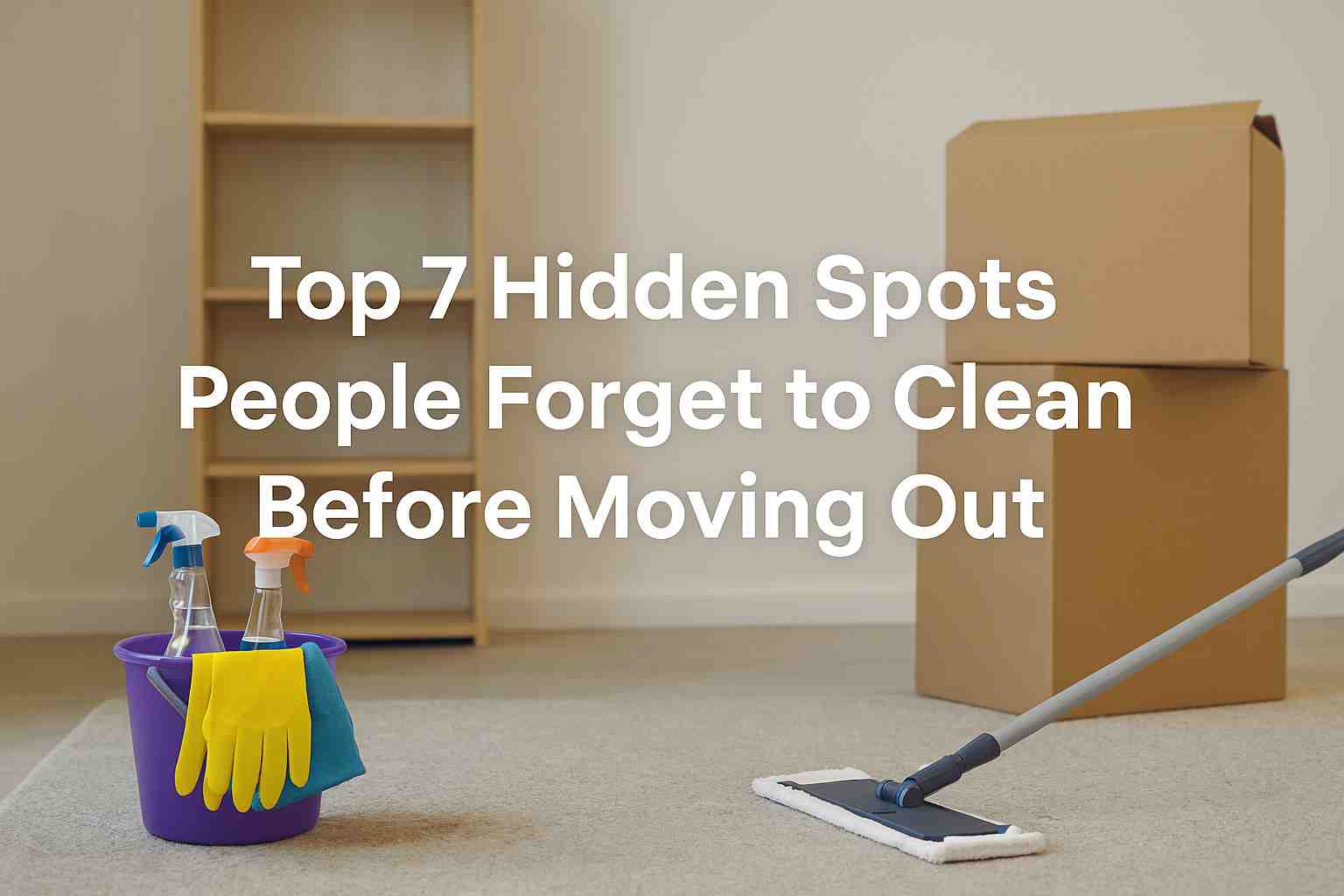 What to clean before moving out Singapore – mop, gloves and cleaning tools in empty room